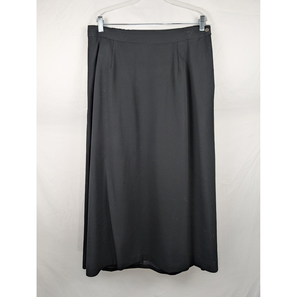 Vintage 90s Minimalist 100% Wool Maxi Skirt Size 14 Black Elastic Pockets Preppy